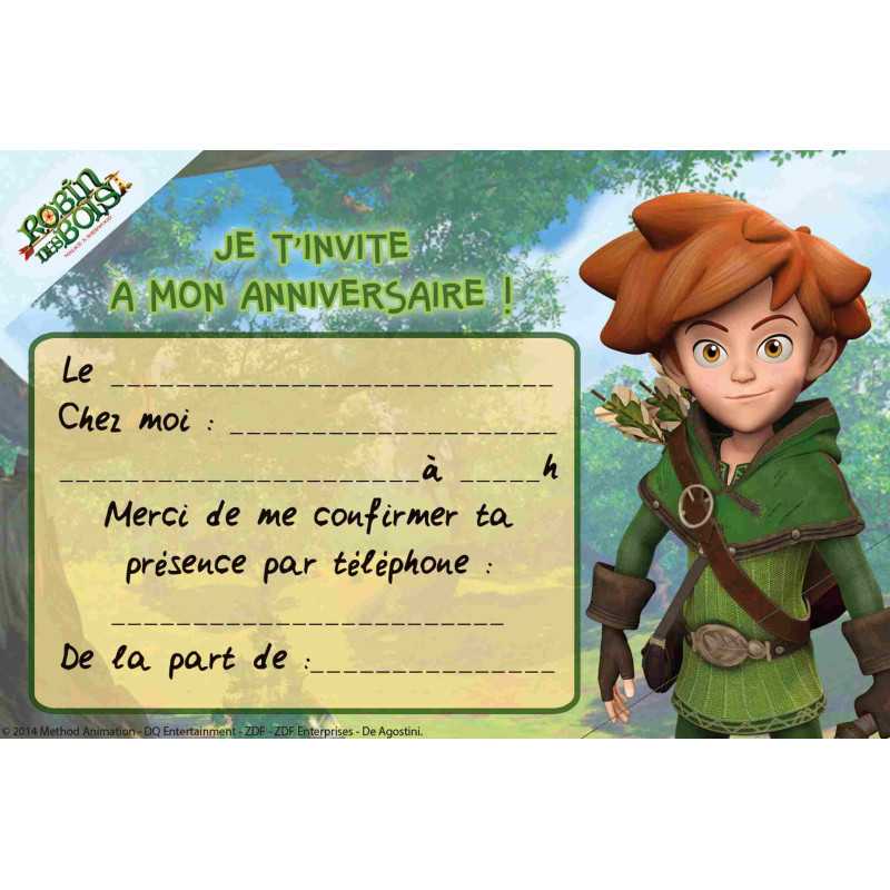 Lot de 6 Cartons Invitation Anniversaire Robin des Bois