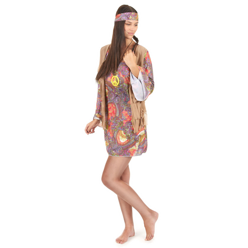 Déguisement hippie rouge et violet femme Jadeo