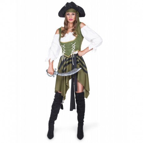 Déguisement Pirate flibustière vert femme