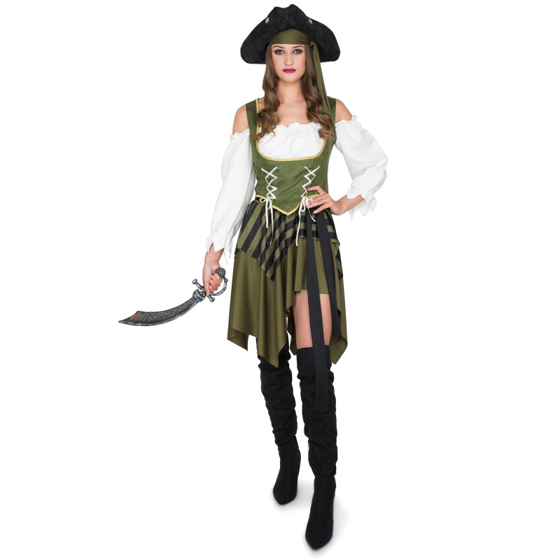 Déguisement Pirate flibustière vert femme Jadeo