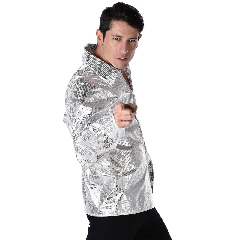 Chemise disco brillante argent homme Jadeo