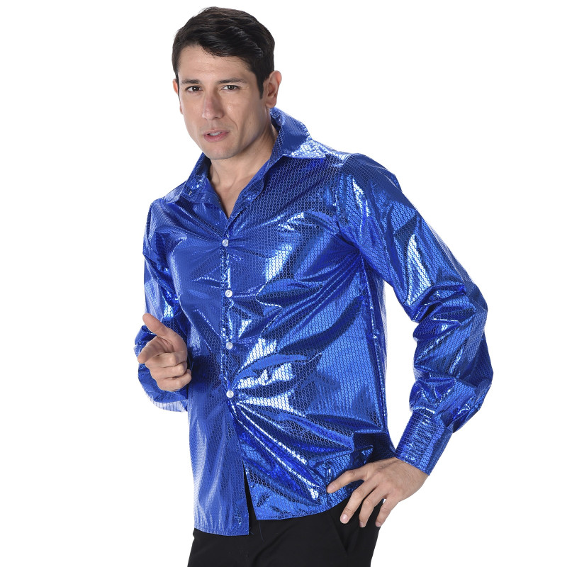 Chemise disco à  sequins bleus homme Jadeo