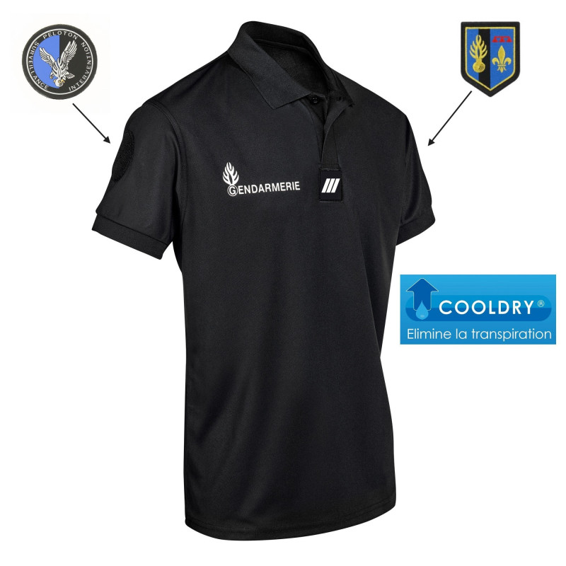 Polo Gendarmerie Cooldry Homme Noir DCA France - Polos sur Quaerius.com - Vêtements militaire et Equipements 