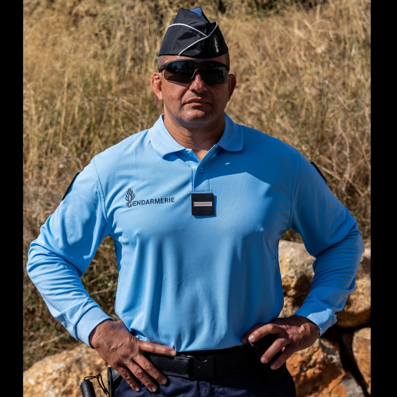 Polo Gendarmerie Cooldry Homme Manches Longues Bleu DCA France - Polos sur Quaerius.com - Vêtements militaire