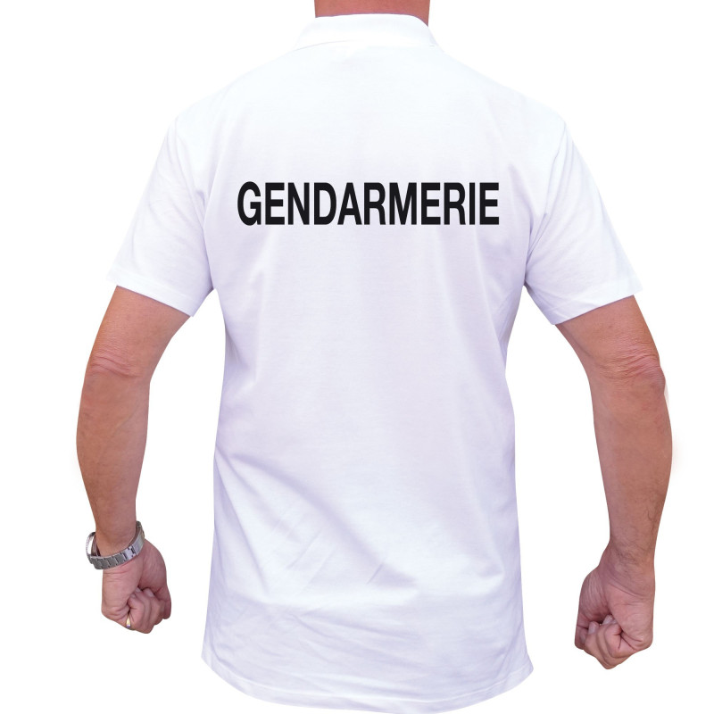 Polo Gendarmerie Homme Blanc Sérigraphie patron equipement - Polo Gendarmerie Quaerius