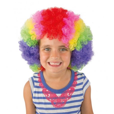 Charmante Petite Fille En Perruque De Clown Multicolore Et Chapeau De Fête  D'anniversaire Isolé Sur Fond Blanc