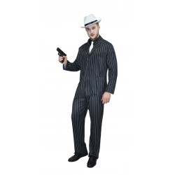Costume de Gangster Noir à Rayures Blanches Adulte - Déguisement gangster carnaval the duck